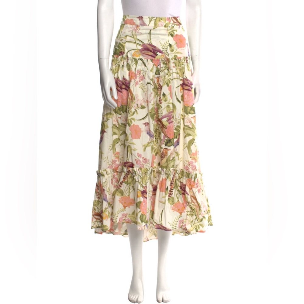Cara Cara Georgica midi skirt in the Tropical Bird Ivory print size 2